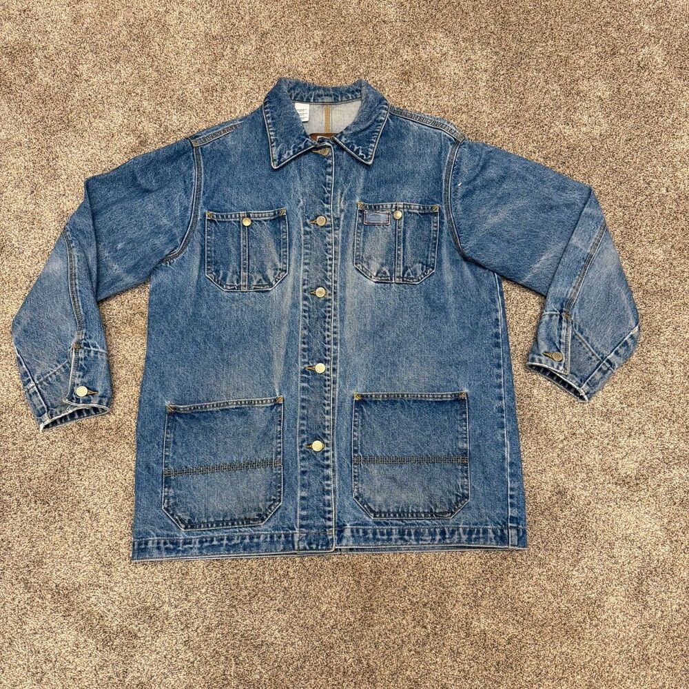 VTG Ralph Lauren Denim Barn Jacket Womens L Large Western Chore Coat Distressed